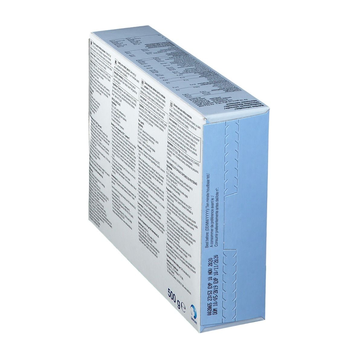 Seitenansicht der Loprofin Mix-Verpackung. Text: Zutaten, Nährwertangaben, Herstellerinformationen. 500 g.