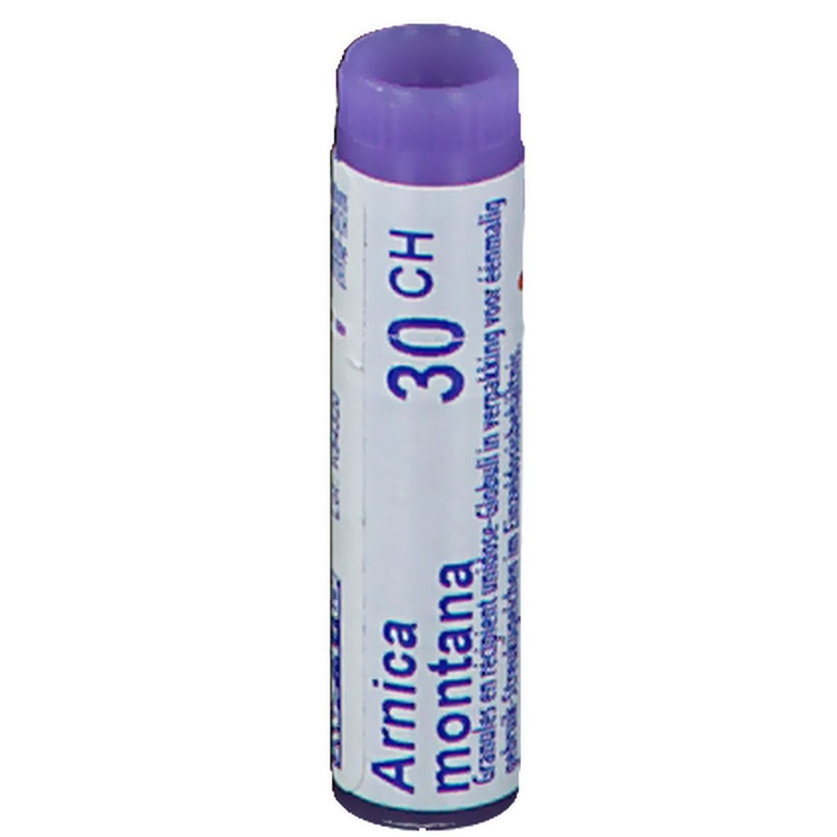 Tube cylindrique violet. Inscription: Arnica montana 30 CH.