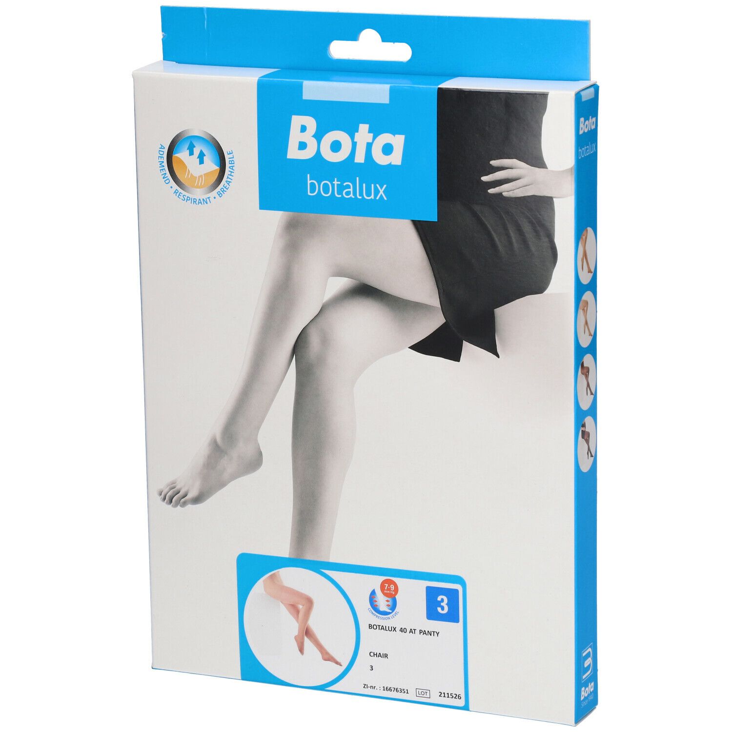 Boîte de Botalux 40 Panty Support Ch N3. Image d'une femme portant un collant. Nom du produit et taille 3.