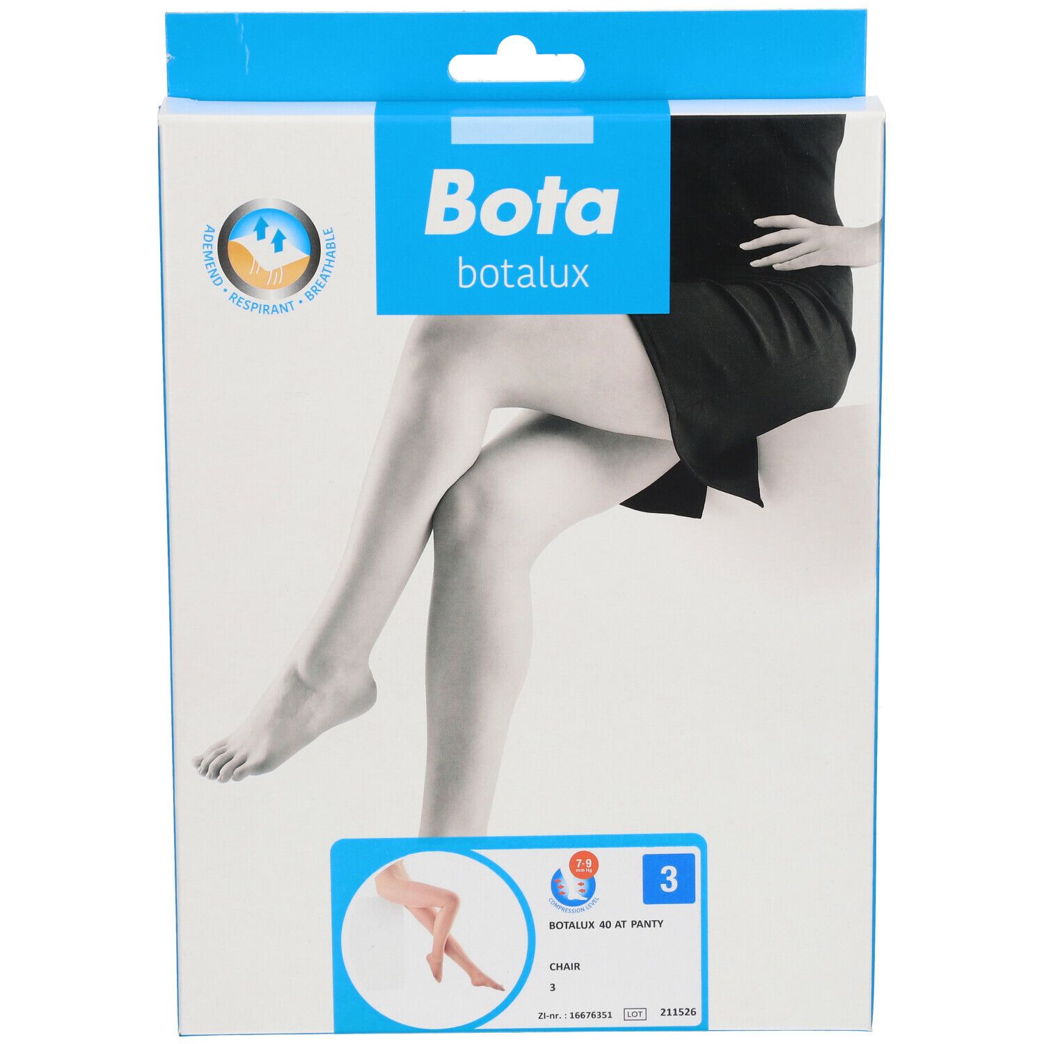 Boîte Botalux 40 Panty Support Ch N3. Image d'une femme portant un collant. Nom du produit et taille 3.