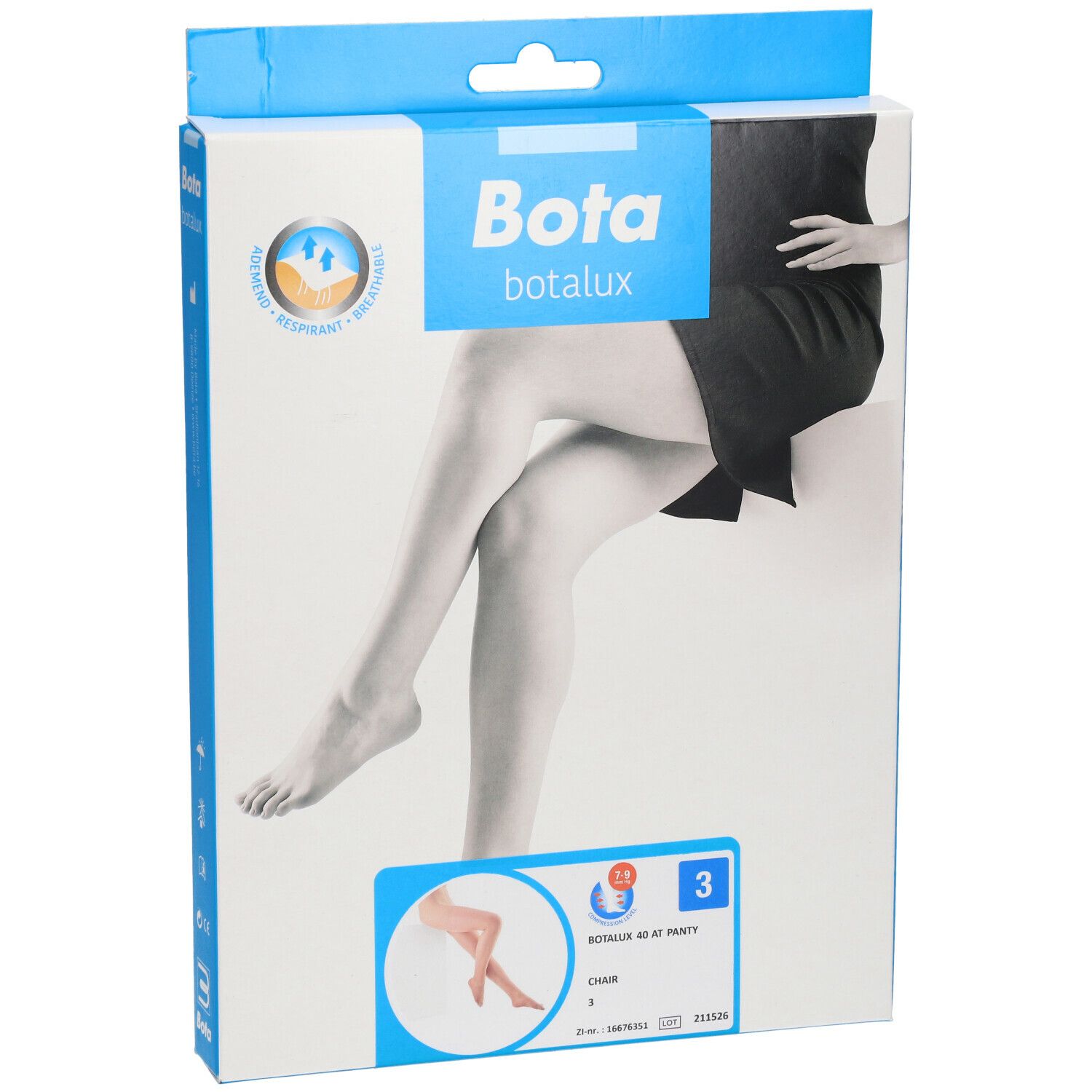 Boîte Botalux 40 Panty Support Ch N3. Image d'une femme portant un collant. Nom du produit et taille 3.