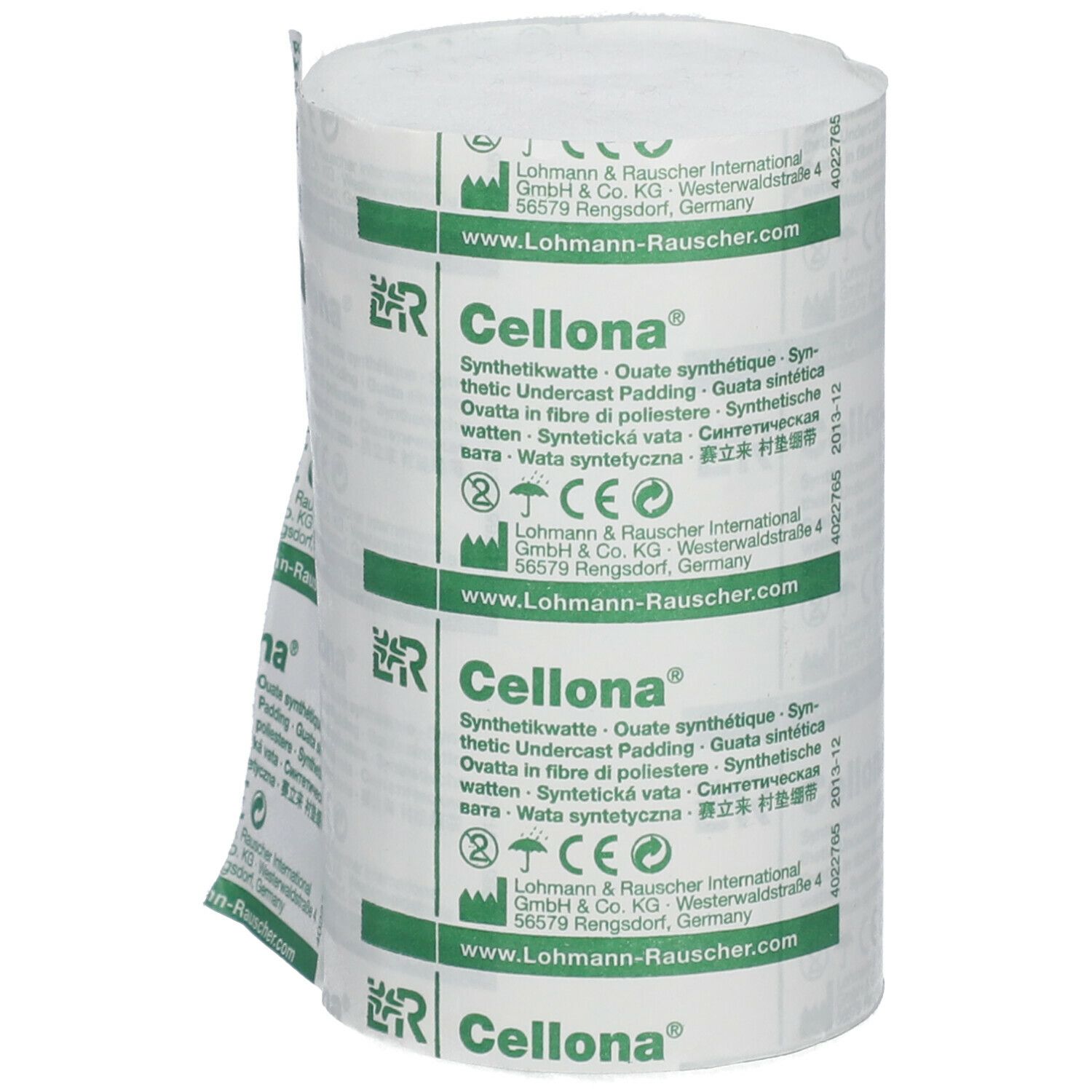 Rouleau de ouate synthétique Cellona. Blanc avec texte vert. Logo du fabricant et nom du produit visibles.
