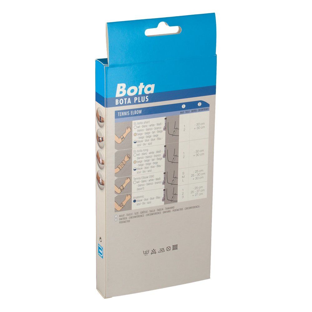 Dos de l'emballage Bota EL-Bandage Short Hautfarbe. Illustrations d'application. Texte en allemand.