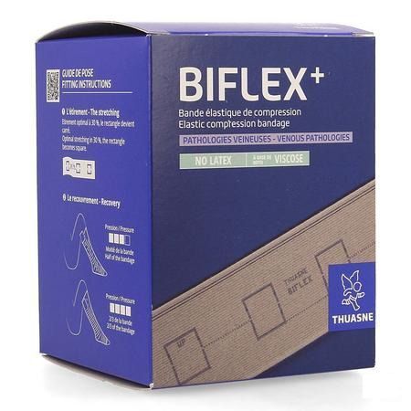 Boîte BIFLEX+ pour bandage de compression. Inscriptions et schémas d'utilisation. Contient de la viscose.