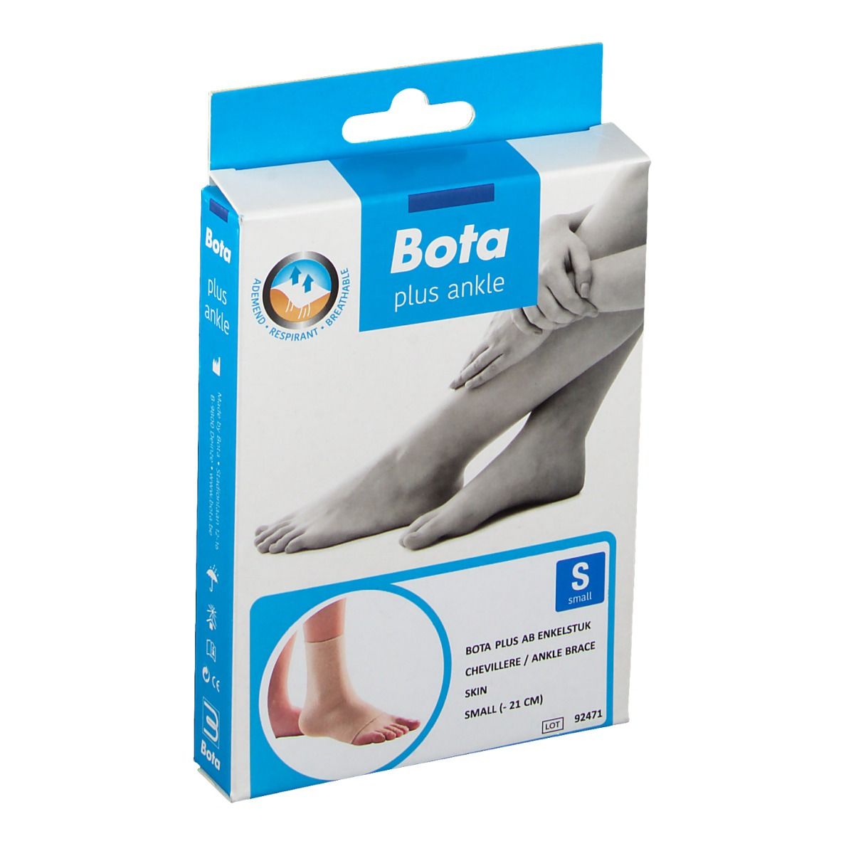 Boîte Bota Plus AB chevillère. Taille S. Illustration d'un pied et de la chevillère.
