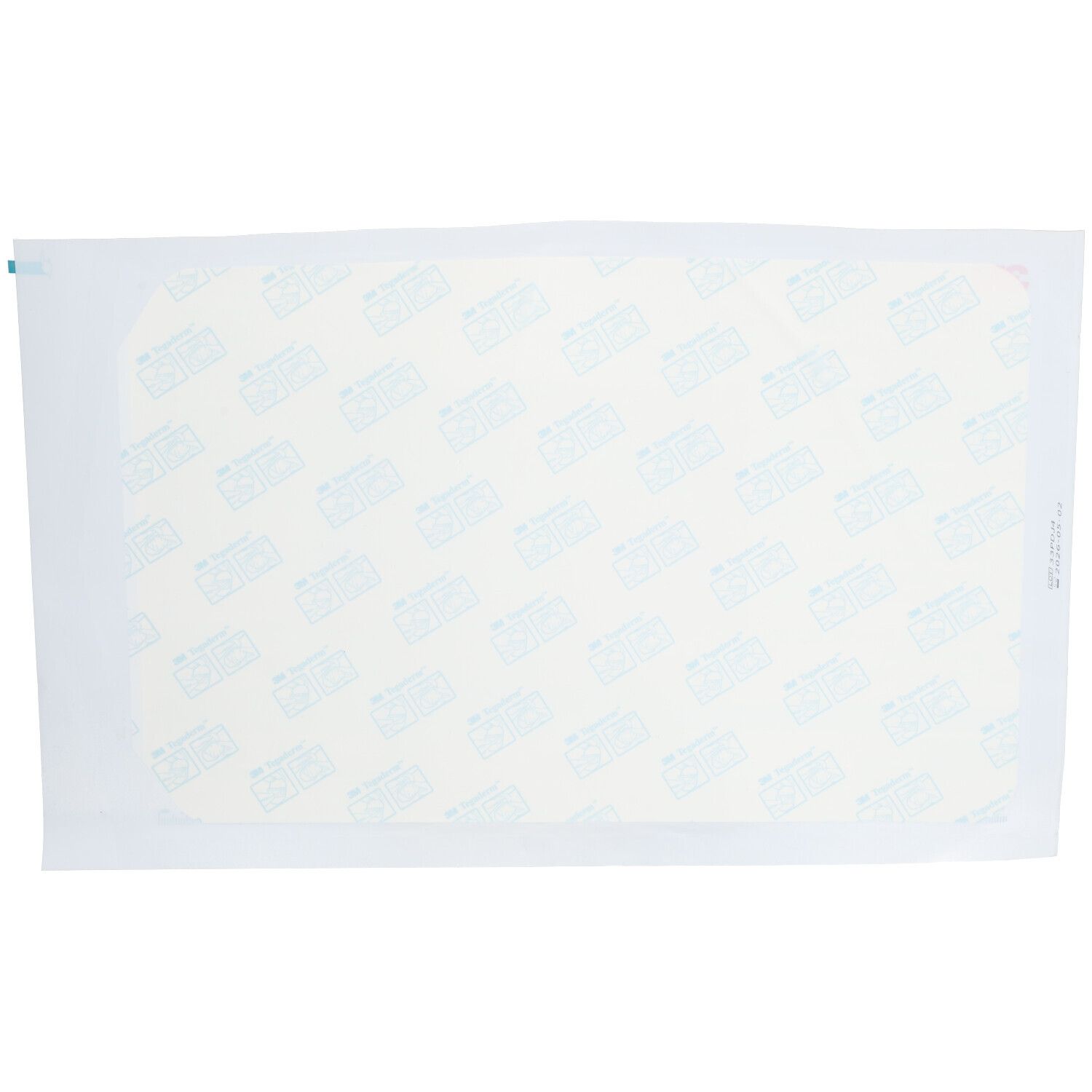 Verso de l'emballage avec motif de petits carrés bleus. Fond blanc.