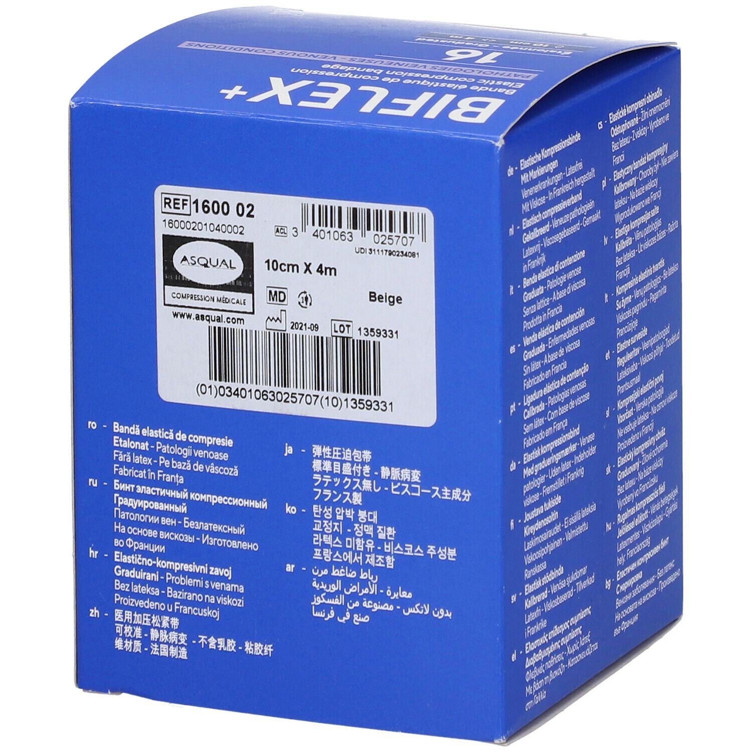 Boîte de bandage compressif BIFLEX+. Beige, 10 cm x 4 m. Marque : Asqual.