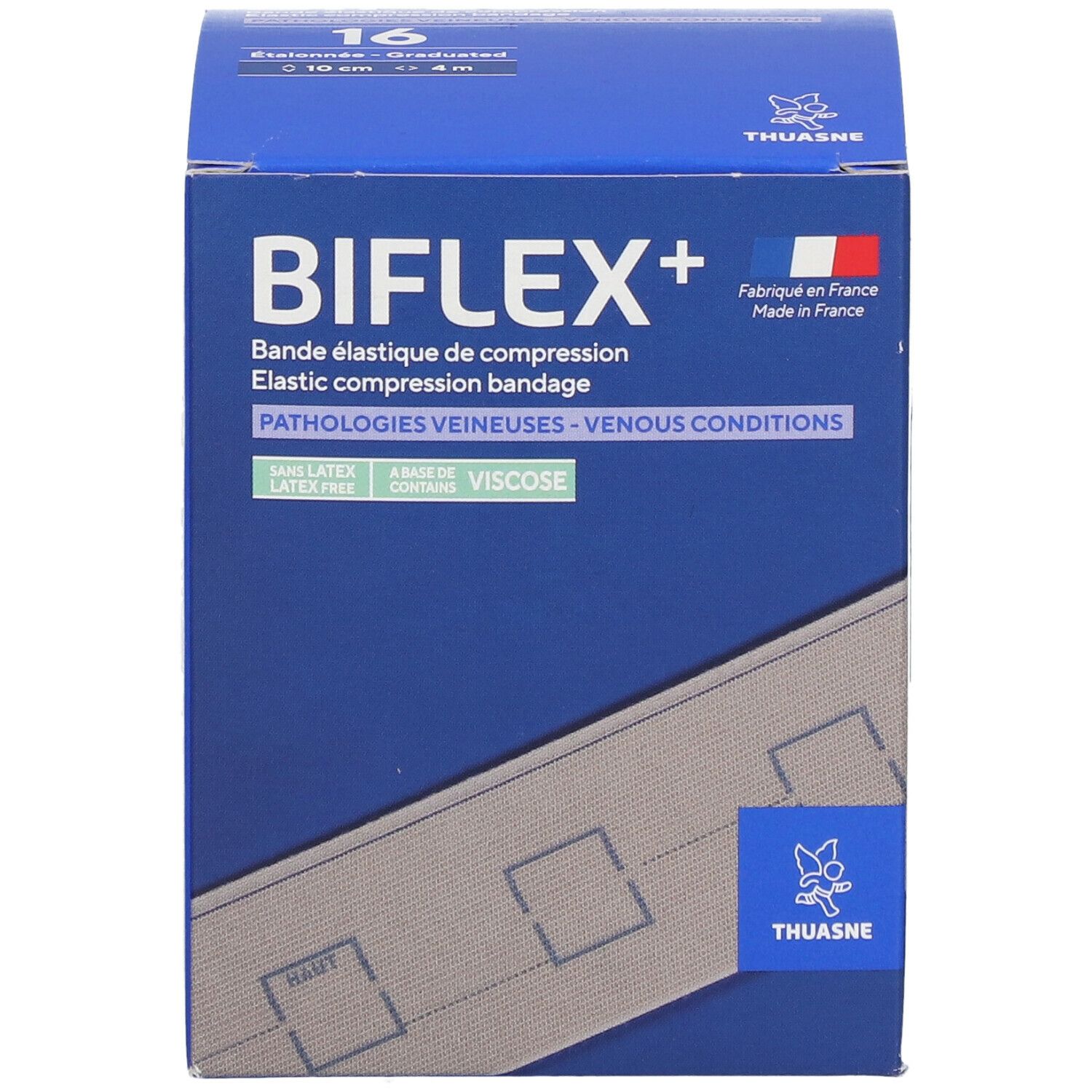 Boîte de bandage de compression BIFLEX+. Beige, 10 cm x 4 m. Contient de la viscose. Sans latex.