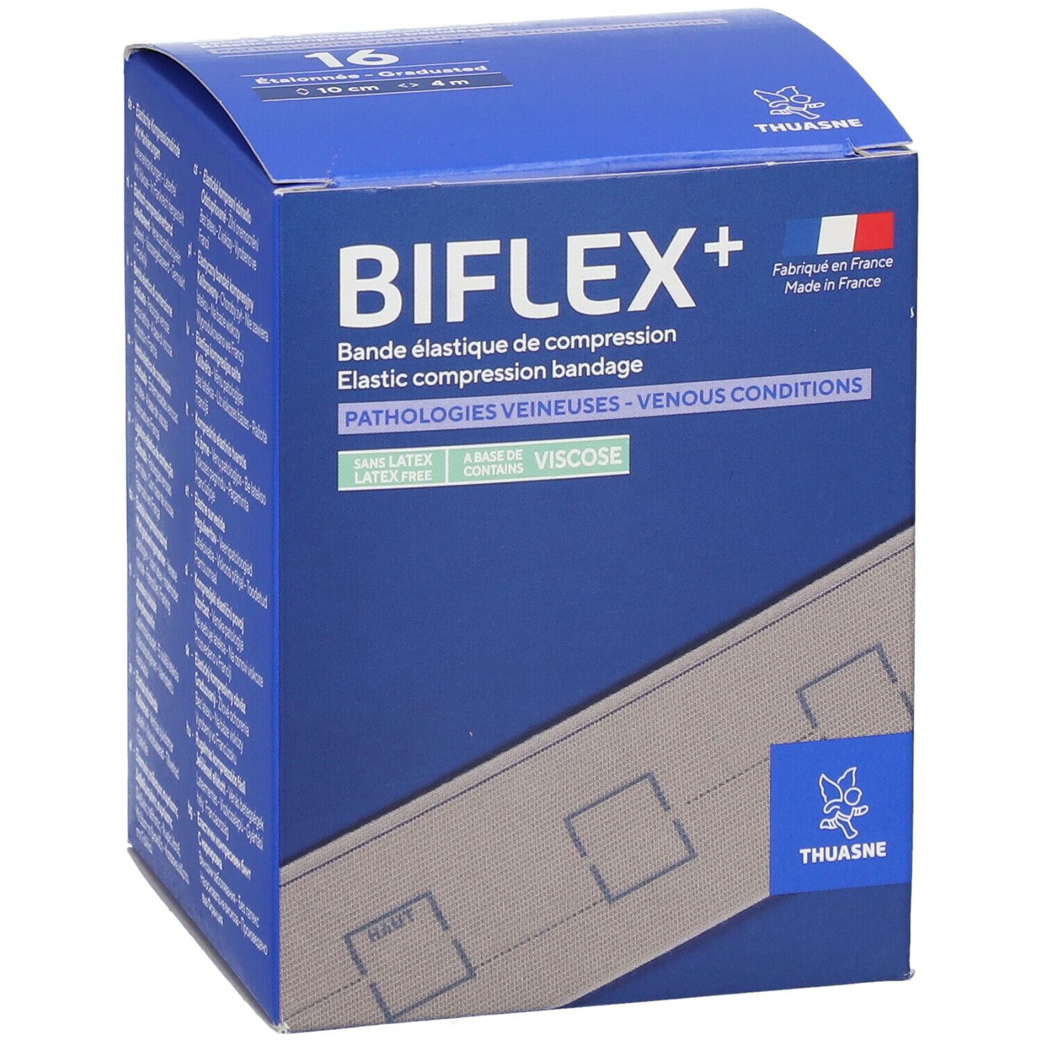 Boîte de bandage de compression BIFLEX+. Beige, 10 cm x 4 m. Contient de la viscose. Sans latex.