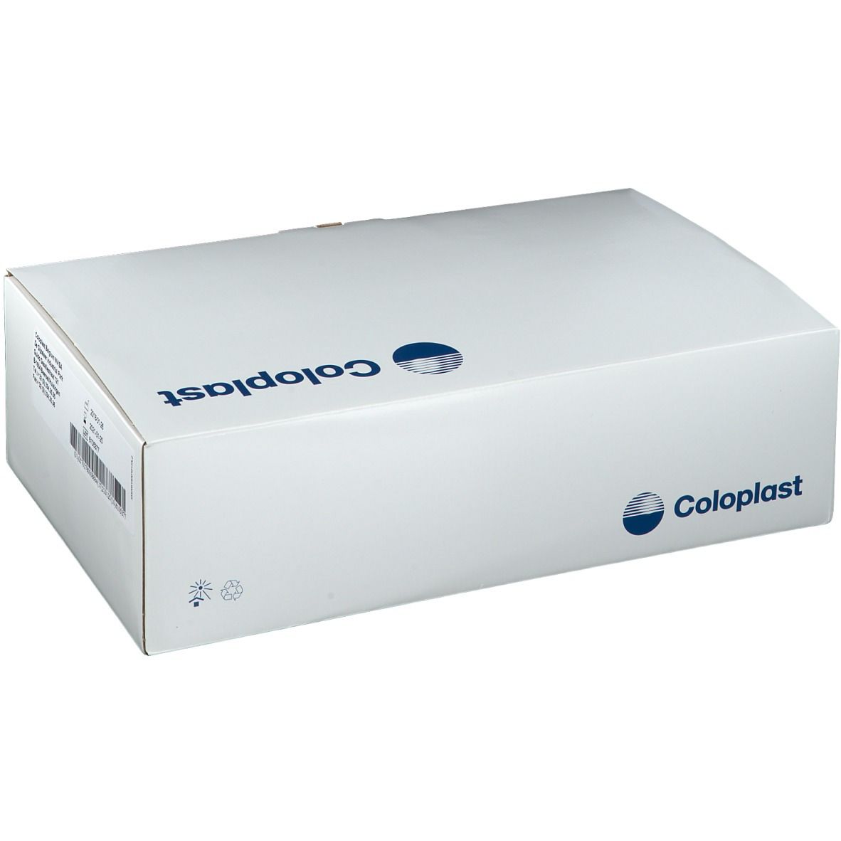 Boîte blanche avec logo Coloplast. Le produit est emballé dans une boîte.