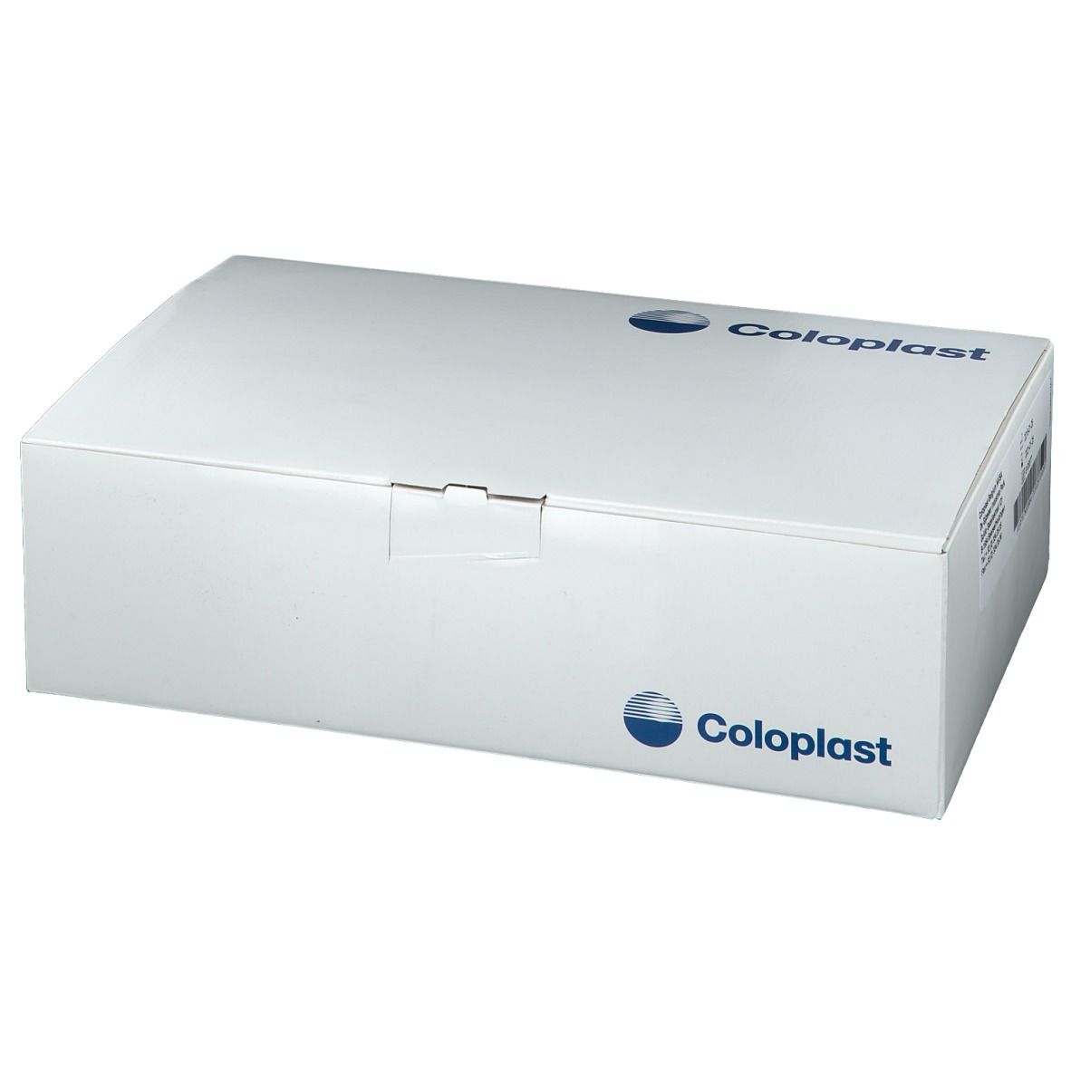 Boîte blanche avec logo Coloplast. La boîte est fermée.