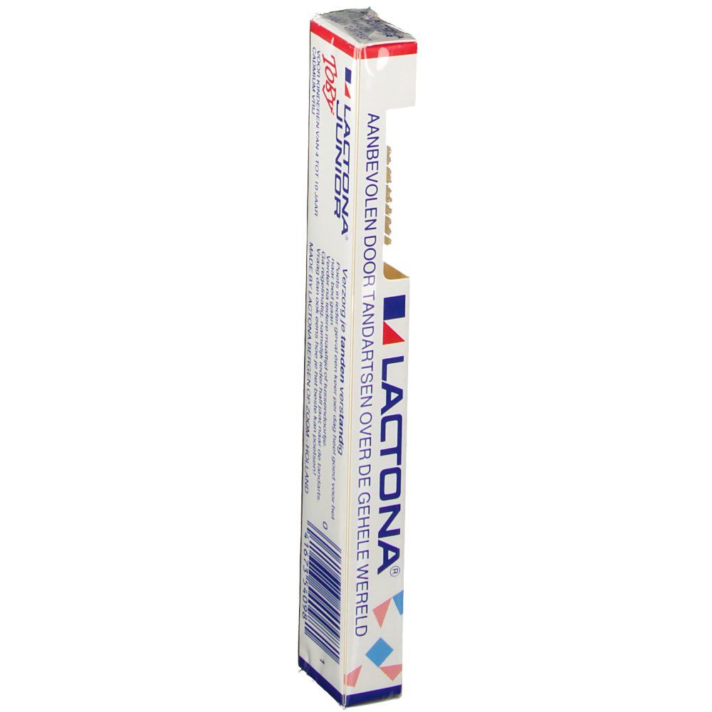 Emballage de la brosse à dents. Côté avec texte. Logo et nom du produit.