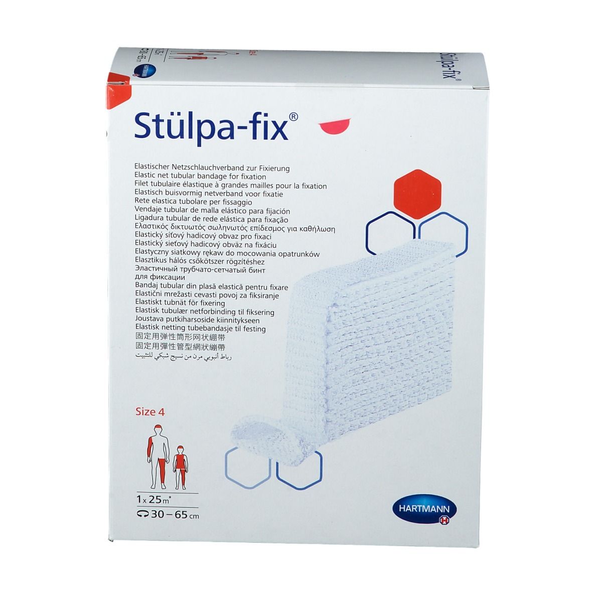 Emballage de Stülpa-fix, taille 4. Bandage tubulaire élastique pour fixation. Marque Hartmann.