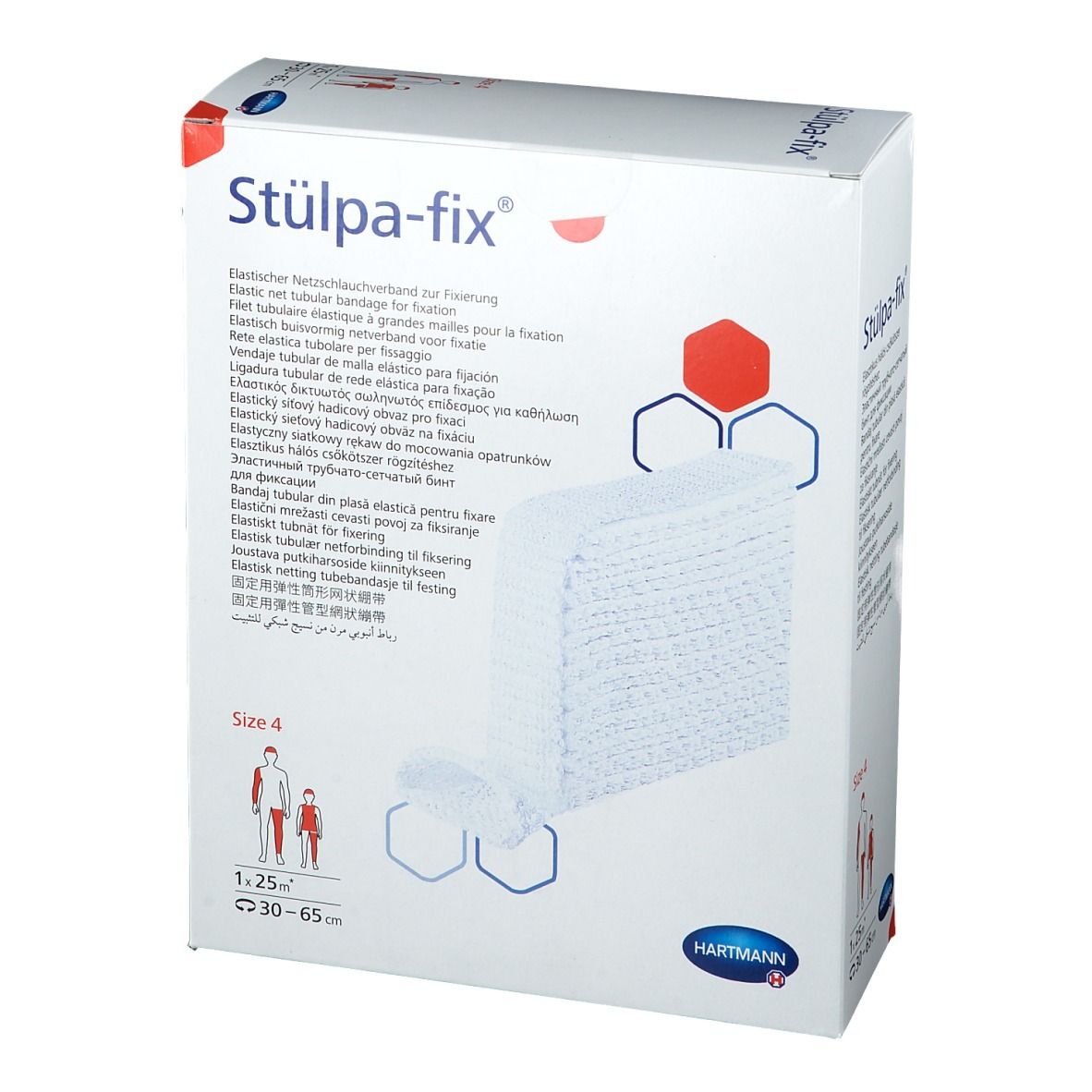 Emballage de Stülpa-fix, taille 4. Bandage tubulaire élastique pour fixation. Marque Hartmann.