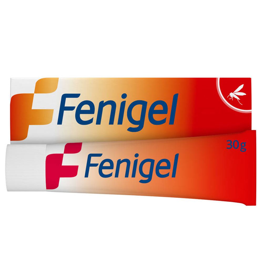 Tube et boîte "Fenigel". Design orange et blanc. Indication de 30g sur le tube.