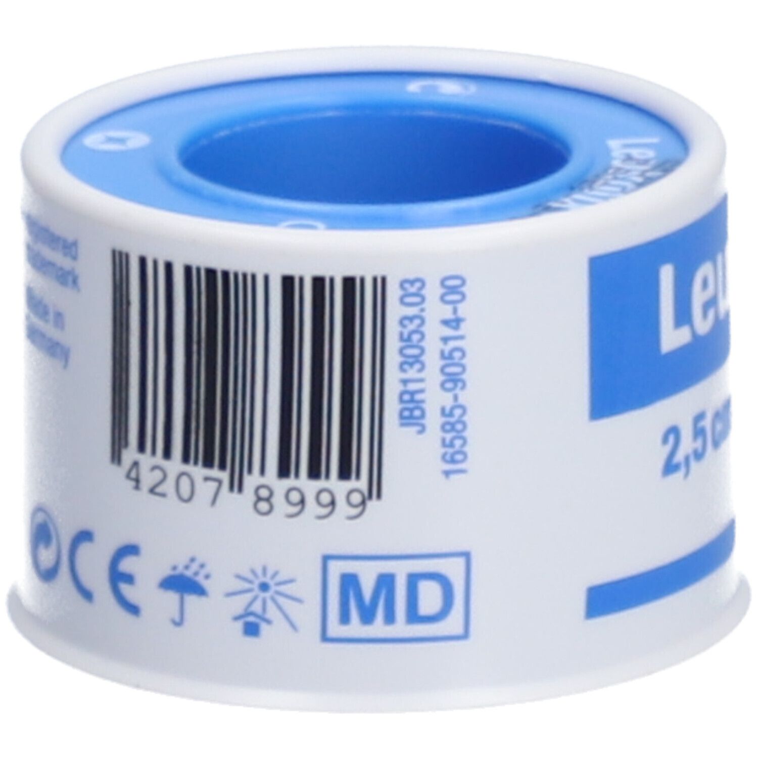 Rouleau de sparadrap. Code-barres et autres informations sur l'emballage.