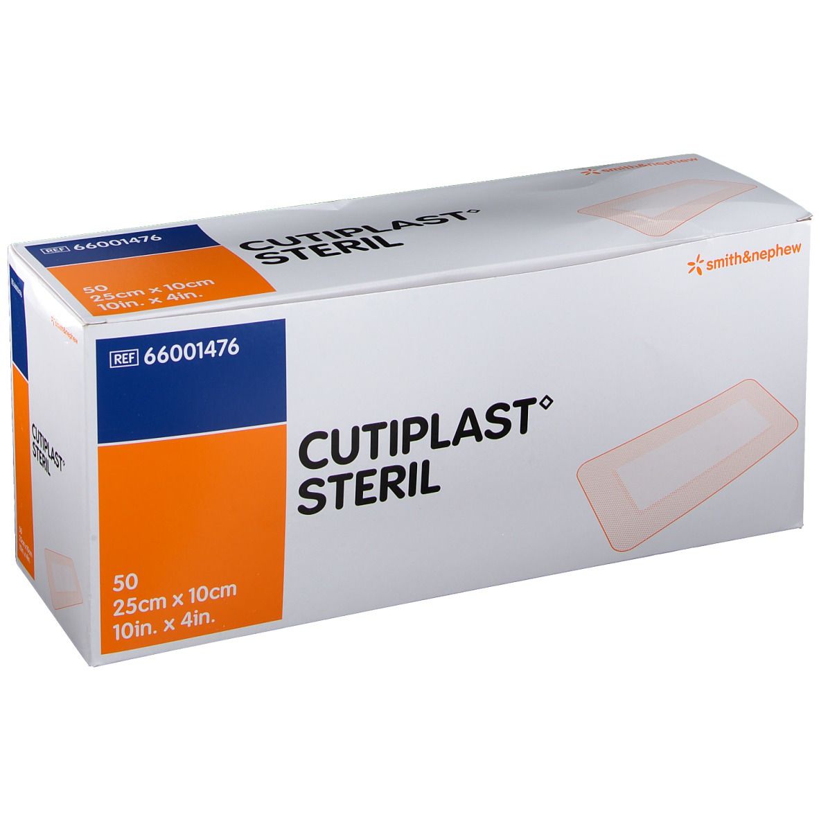 Verpackung von CULTIPLAST STERIL. Aufschrift: 50 Stück, 25cm x 10cm. Marke: smith&nephew.
