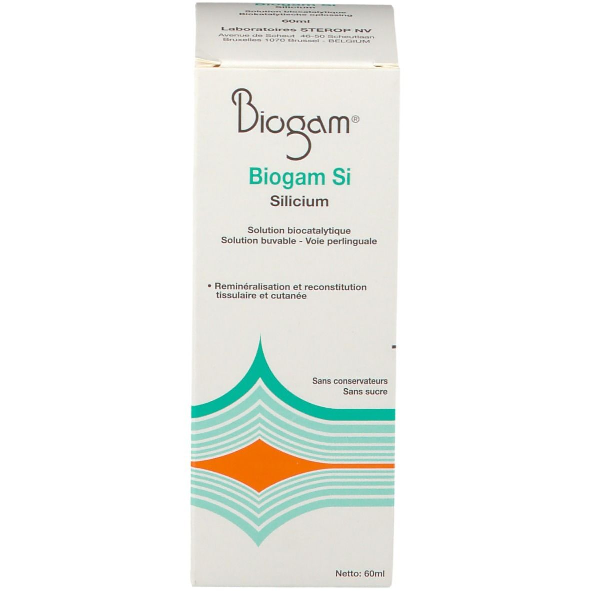 Emballage avec inscription "Biogam Si Silicium".