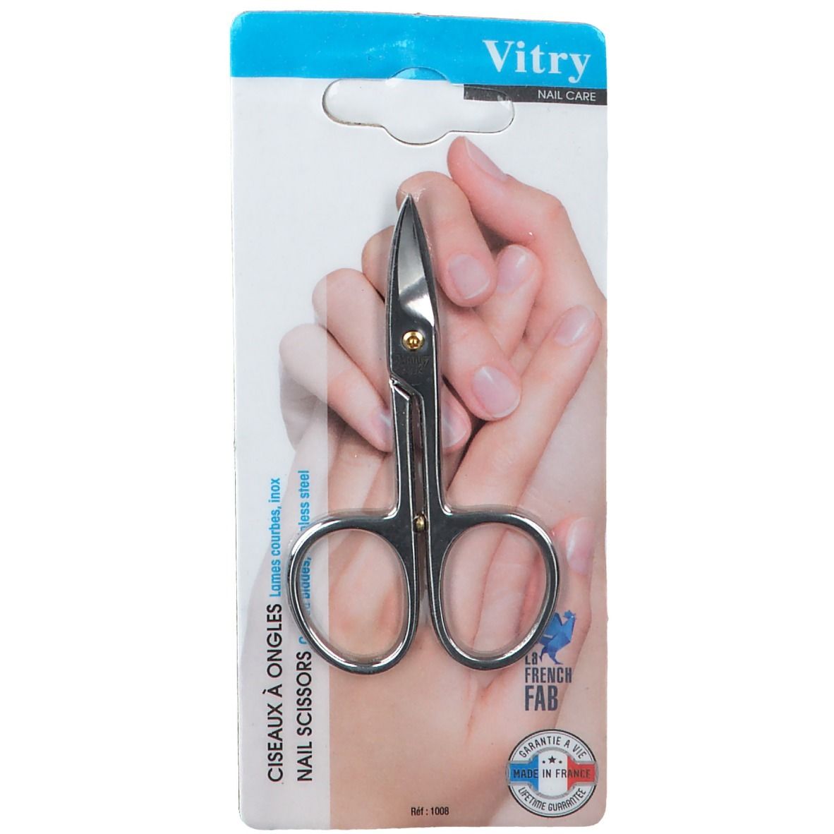 Vitry nagelschaar van roestvrij staal, in blisterverpakking. Opschrift: "Ciseaux à ongles".
