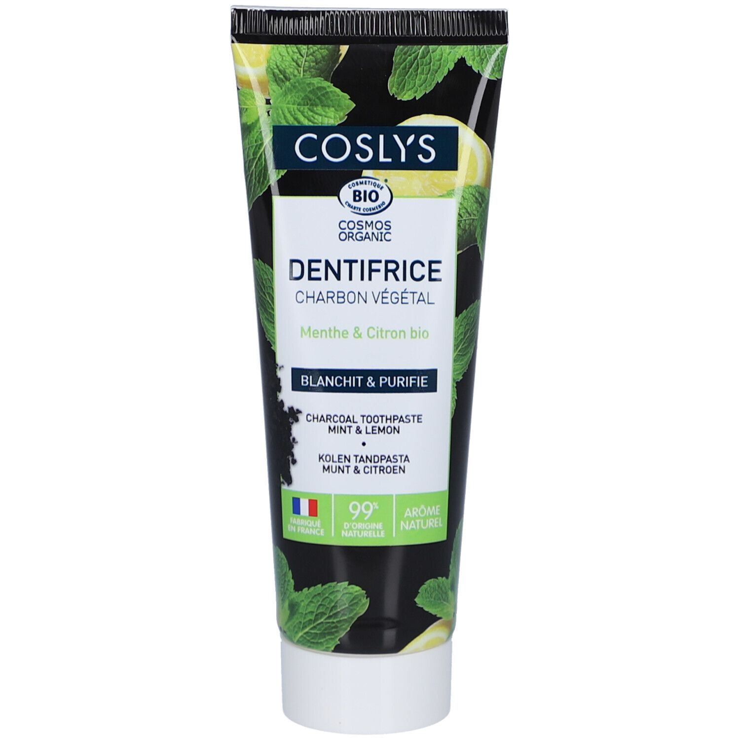Coslys Dentifrice Bio Charbon Vegetal Menthe Et Citron Tube 100g 100 g Zahnpasta