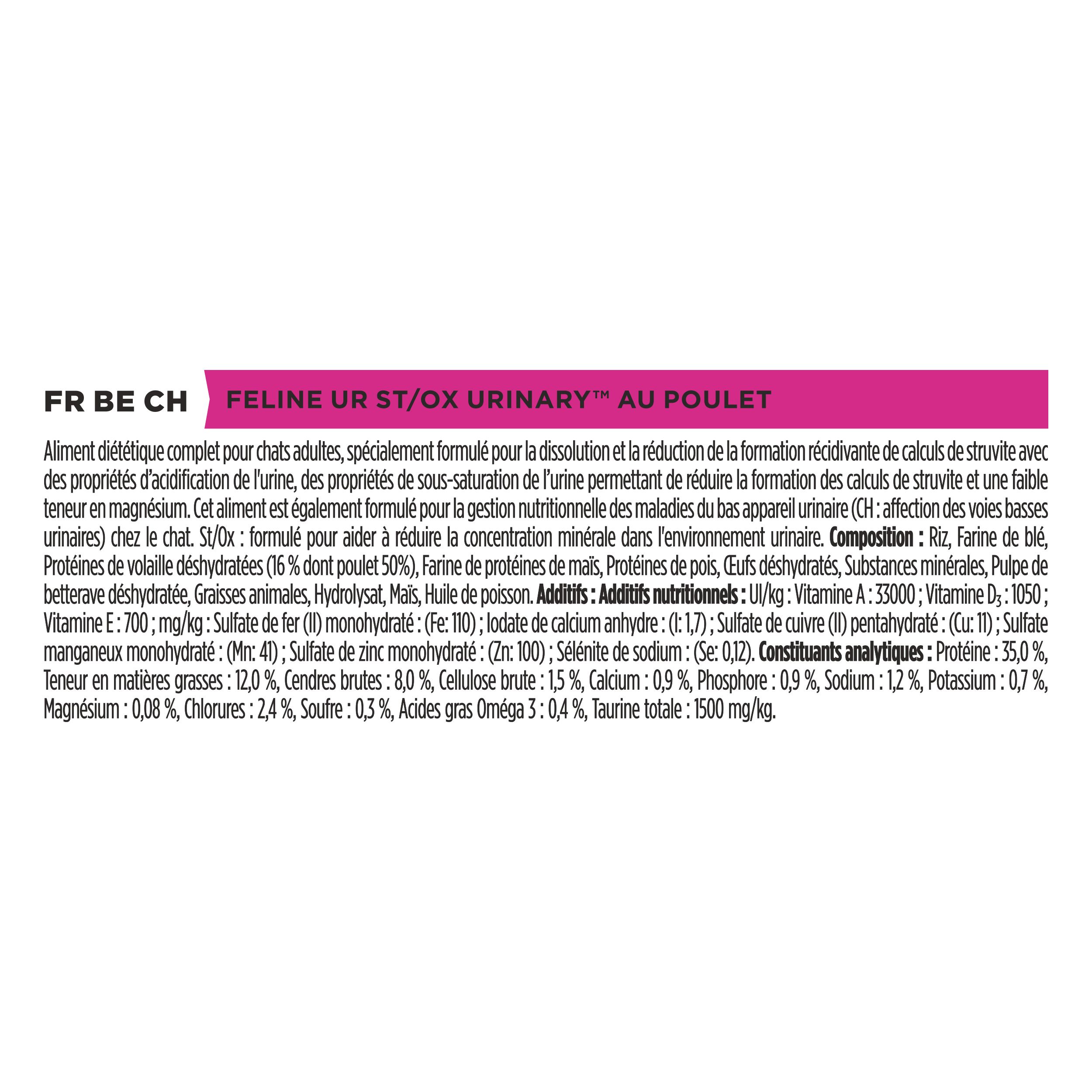 Liste des ingrédients pour nourriture pour chats Purina Pro Plan Veterinary Diets UR Urinary.