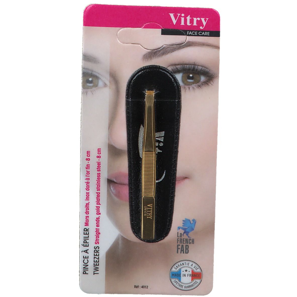 Vitry Prestige Pince à épiler Mors droits Inox dorée 8 cm 4012