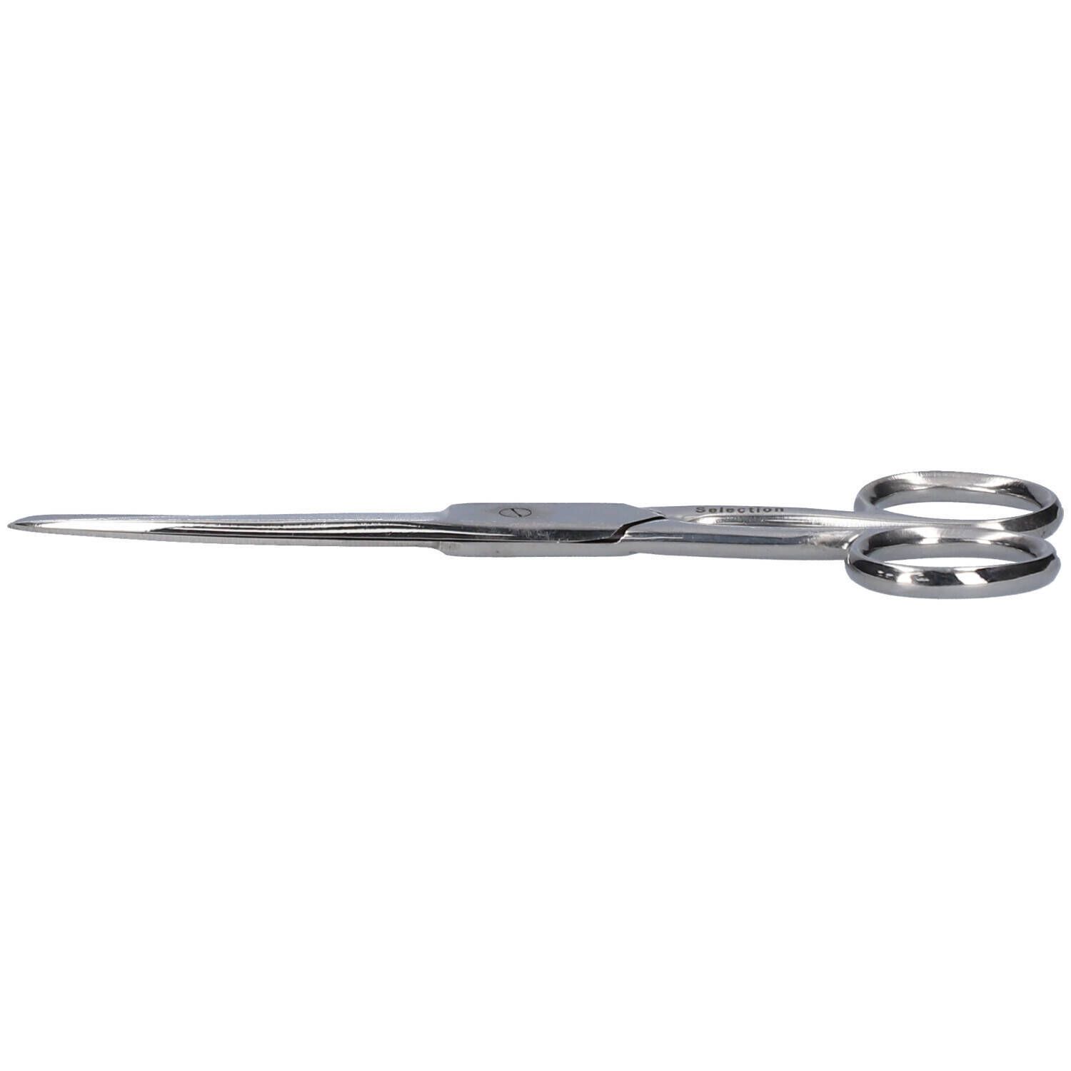 Ciseaux chirurgicaux en acier inoxydable. Lames fines et pointues. Anneaux. Inscription.