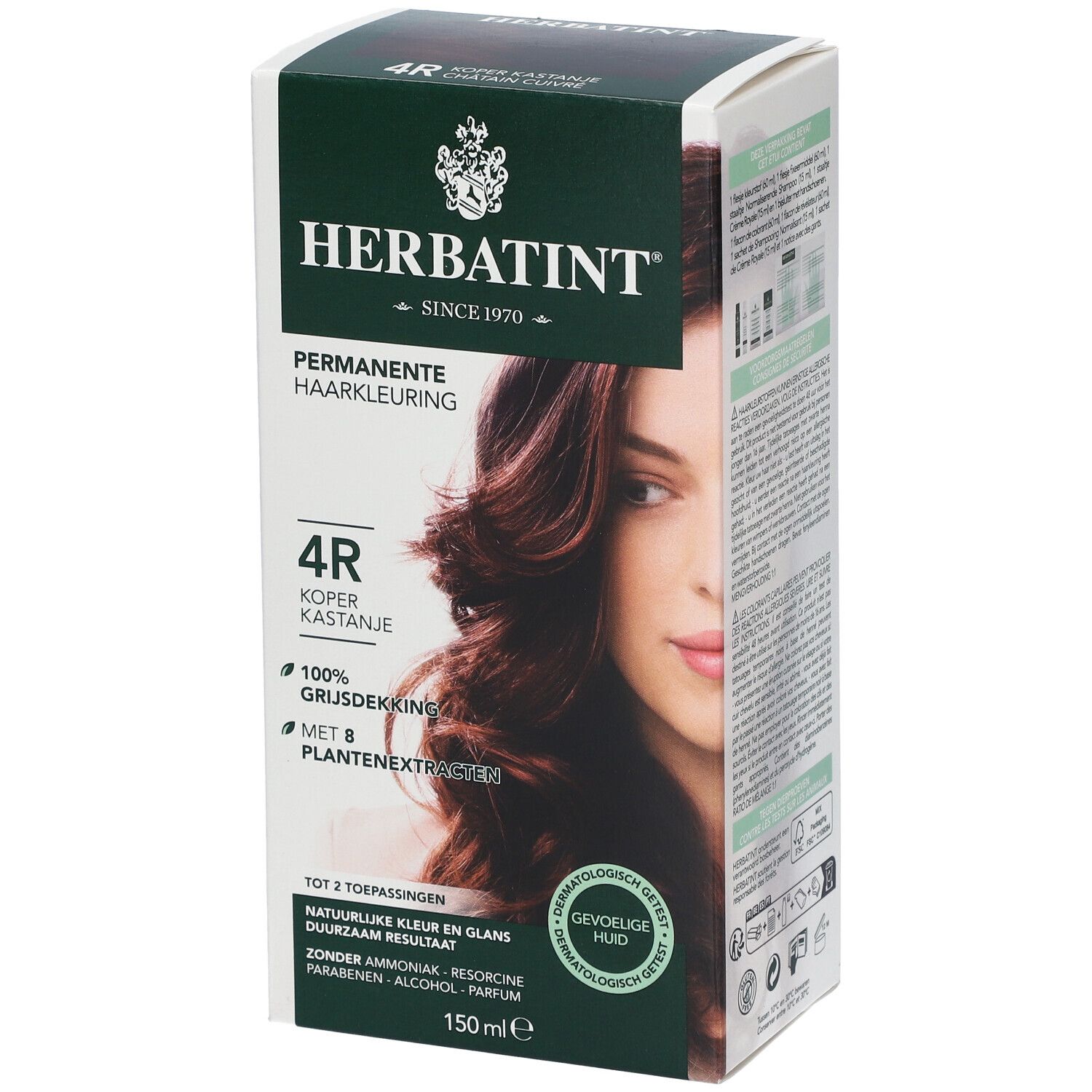 HERBATINT® Gel Colorant Permanent 4R. Boîte avec image et texte. Contient 150 ml. Pour jusqu'à 2 applications.