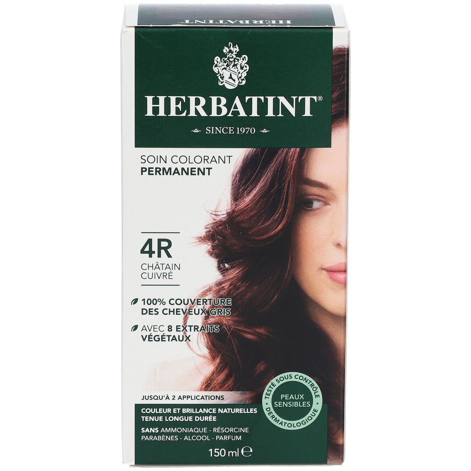 HERBATINT® Gel Colorant Permanent 4R. Boîte avec image et texte. Contient 150 ml. Pour jusqu'à 2 applications.