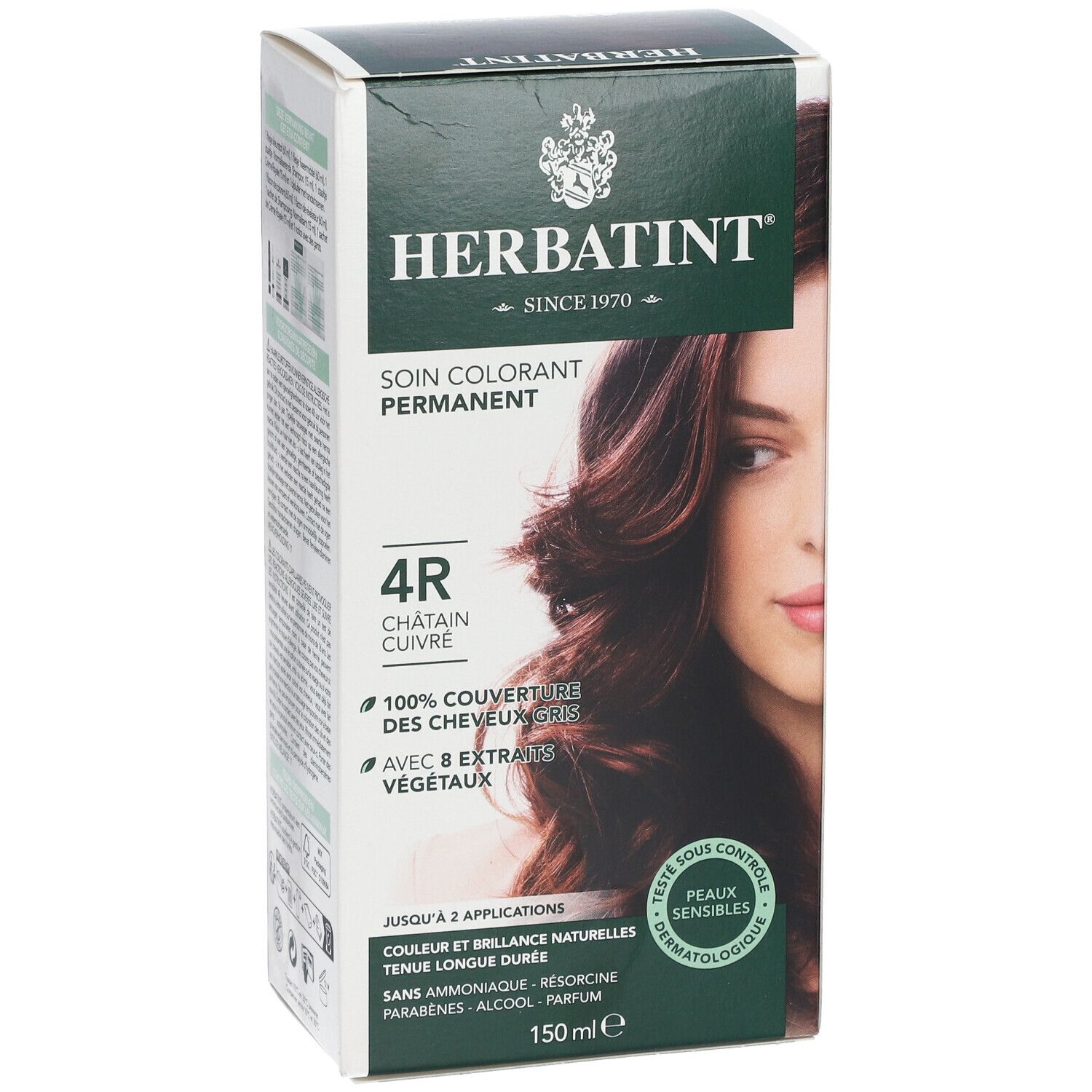 HERBATINT® Gel Colorant Permanent 4R. Boîte avec image et texte. Contient 150 ml. Pour jusqu'à 2 applications.