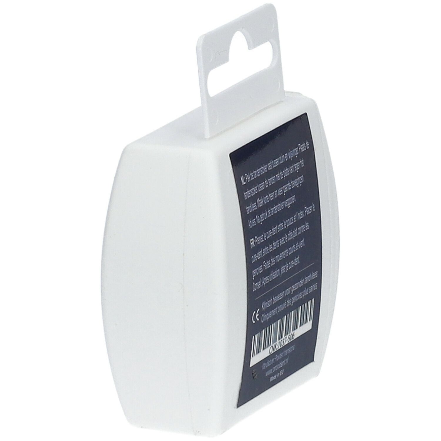 Dos de la boîte blanche. Instructions en néerlandais et français. Marquage CE.