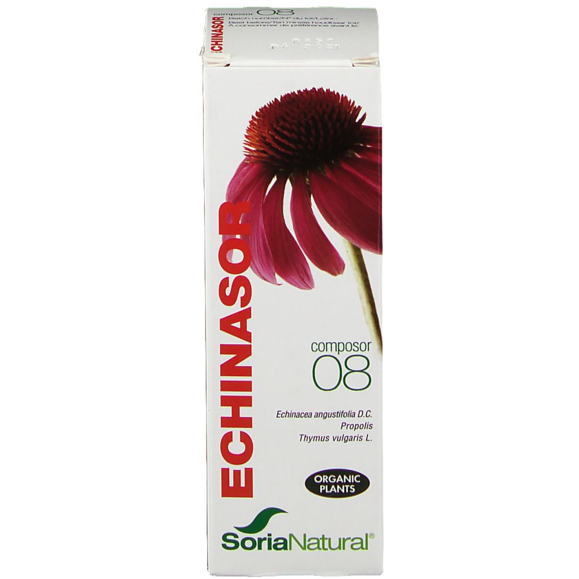 Emballage. Blanc, rouge. Inscription: Echinasor, Composor 08, logo, nom du produit, ingrédients.
