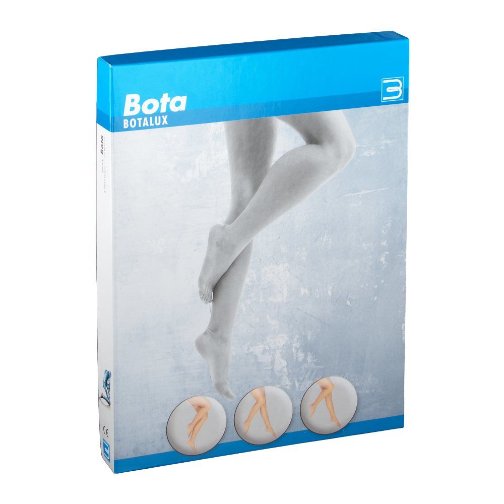 Emballage Bota Botalux. Illustration de jambes, trois images du produit.