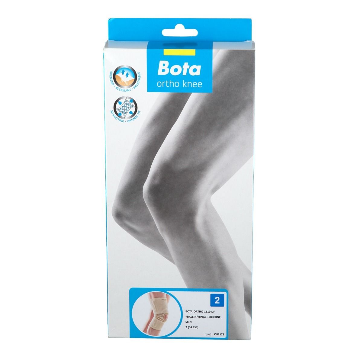 Boîte Bota Ortho genou, taille 2. Image d'un genou sur l'emballage.