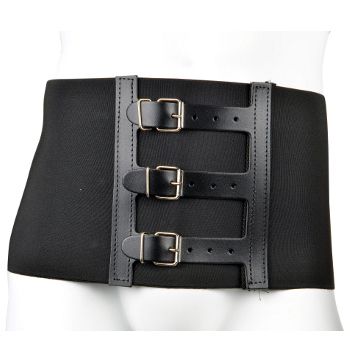 Ceinture noire avec trois boucles. Cuir et tissu noirs. 90cm.