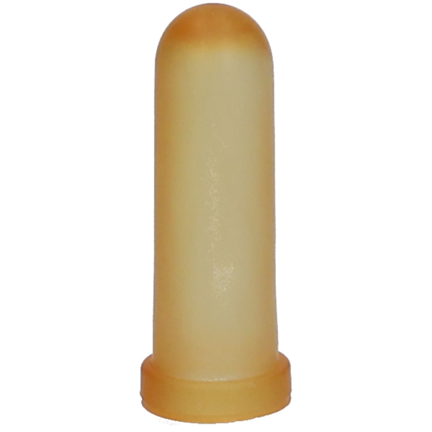 Doigtier cylindrique, crème avec bout et base marron. Fabriqué en caoutchouc ou matériau similaire.