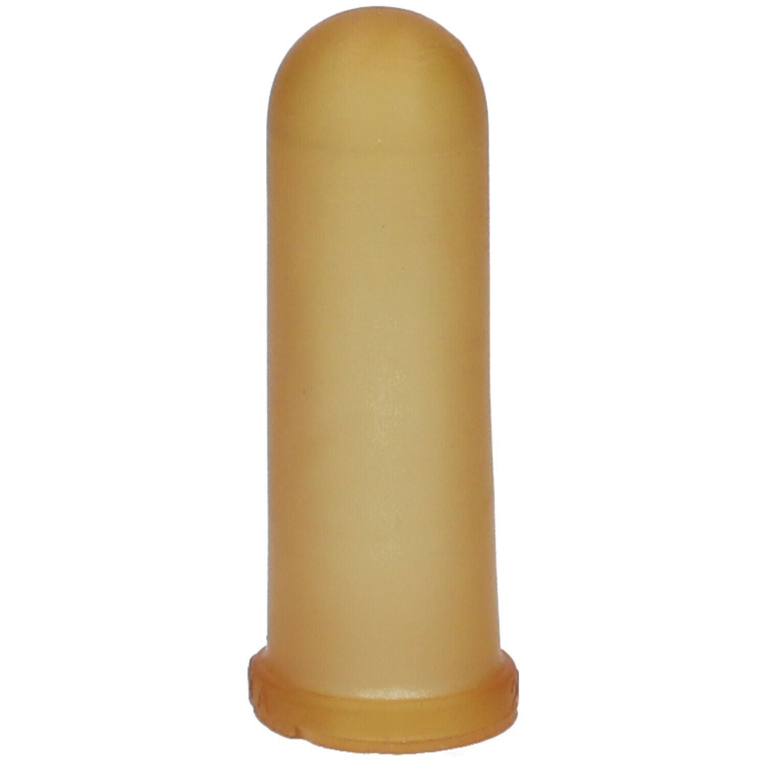 Doigtier beige, bout arrondi, base élargie. Fabriqué en caoutchouc ou matériau similaire.