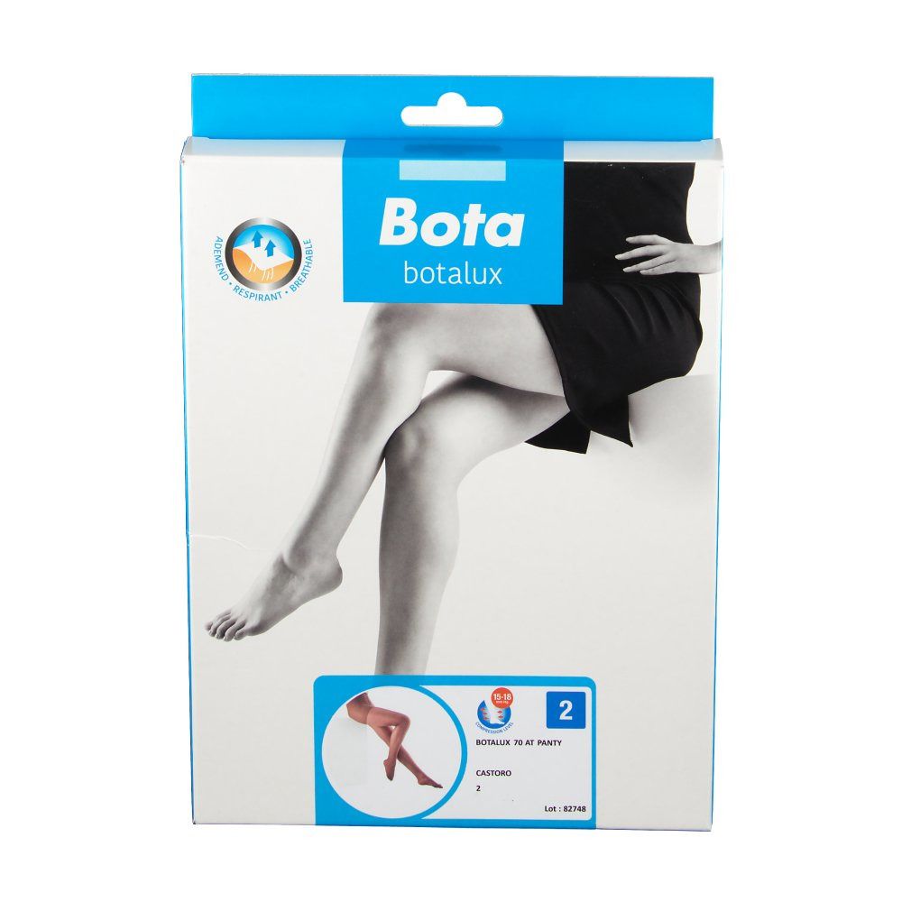 Emballage de collants Bota Botalux. Le logo "Bota" et une image du collant sont visibles.