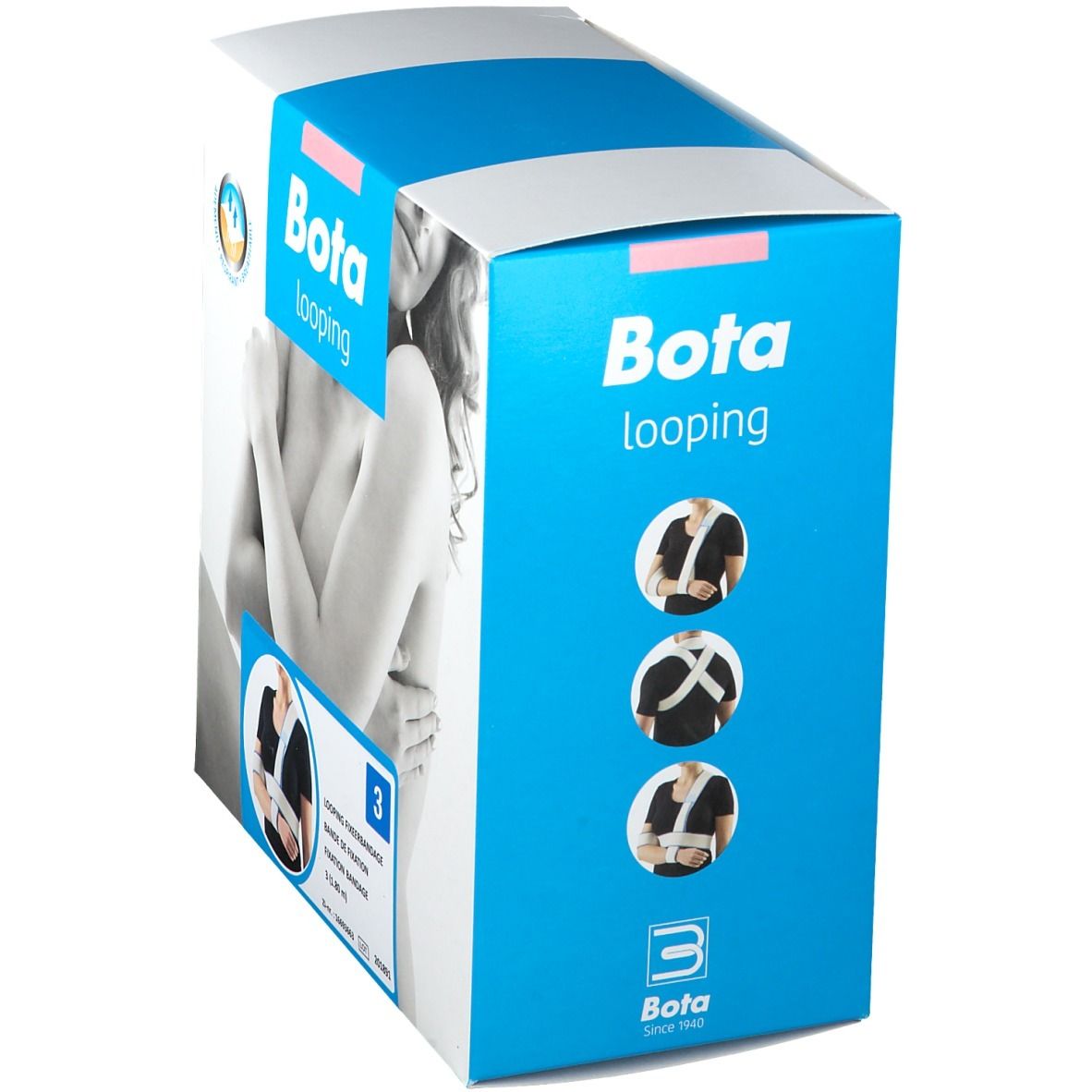 Emballage de Bota looping. Illustrations du produit, logo, nom du produit et le chiffre 3.