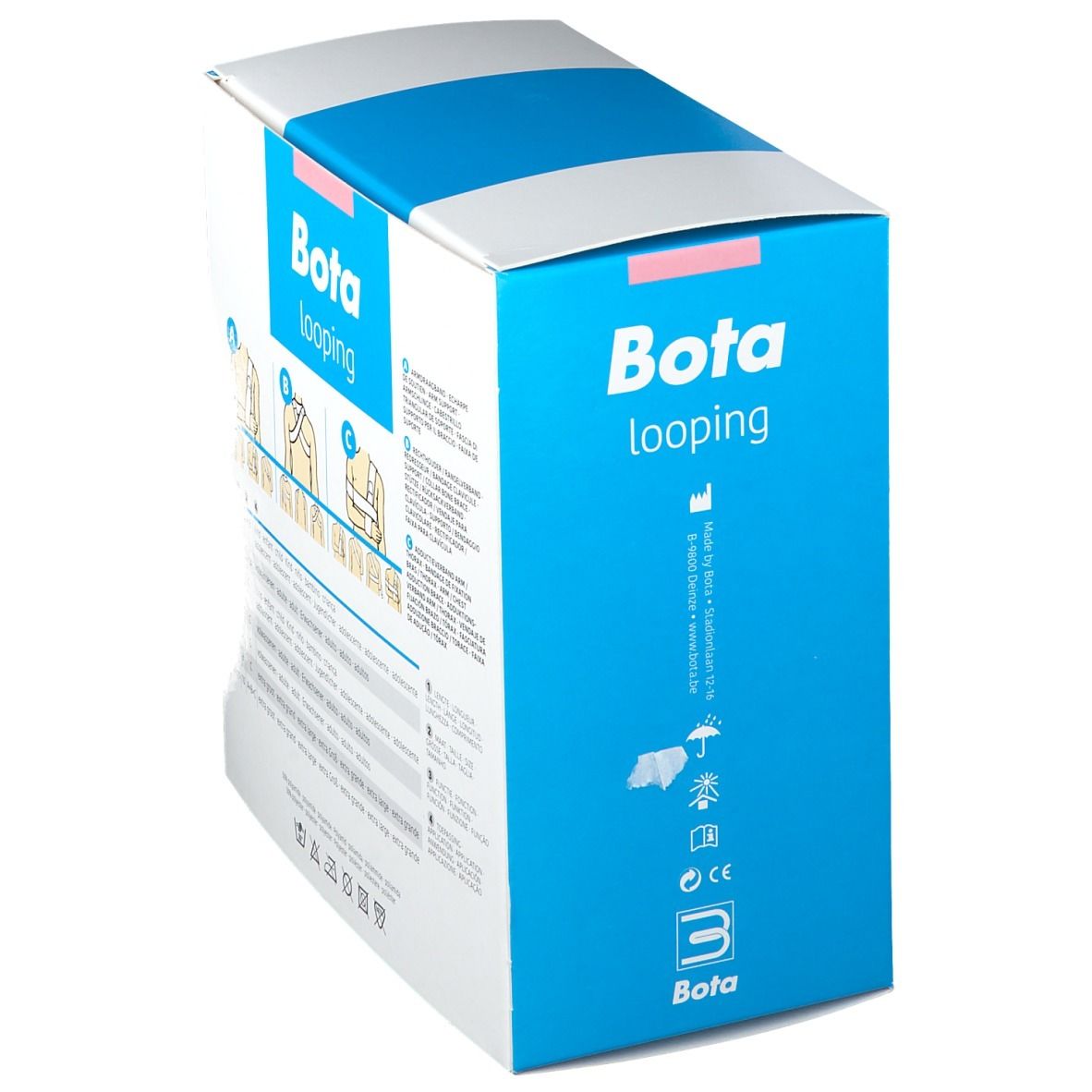 Emballage de Bota looping. Logo, nom du produit et symboles.