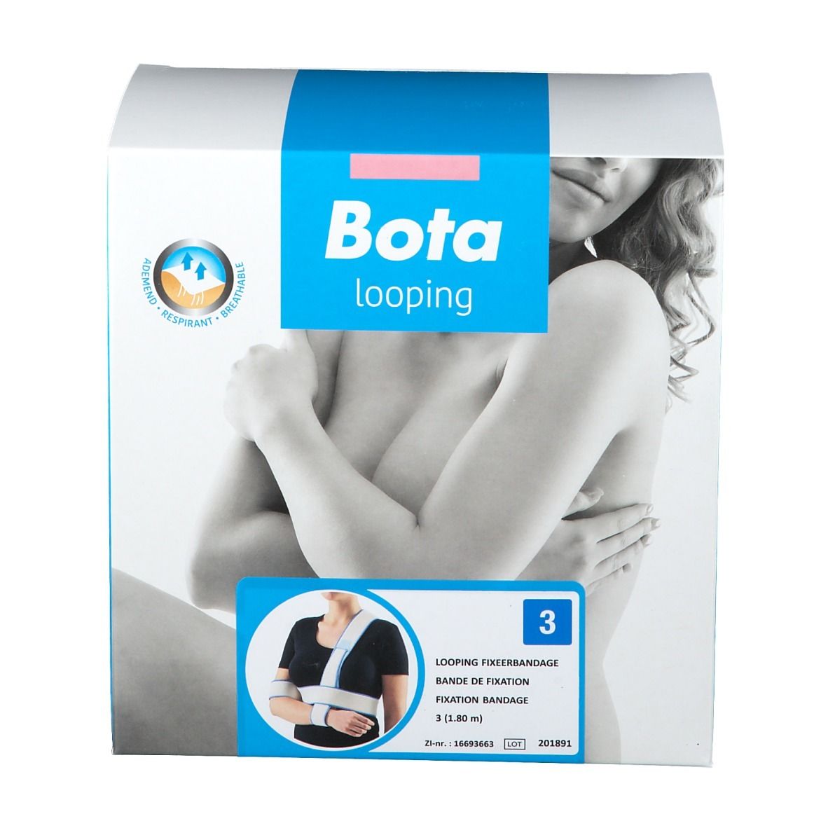 Emballage de Bota looping. Inscription: 3, illustration du produit, logo, nom du produit.