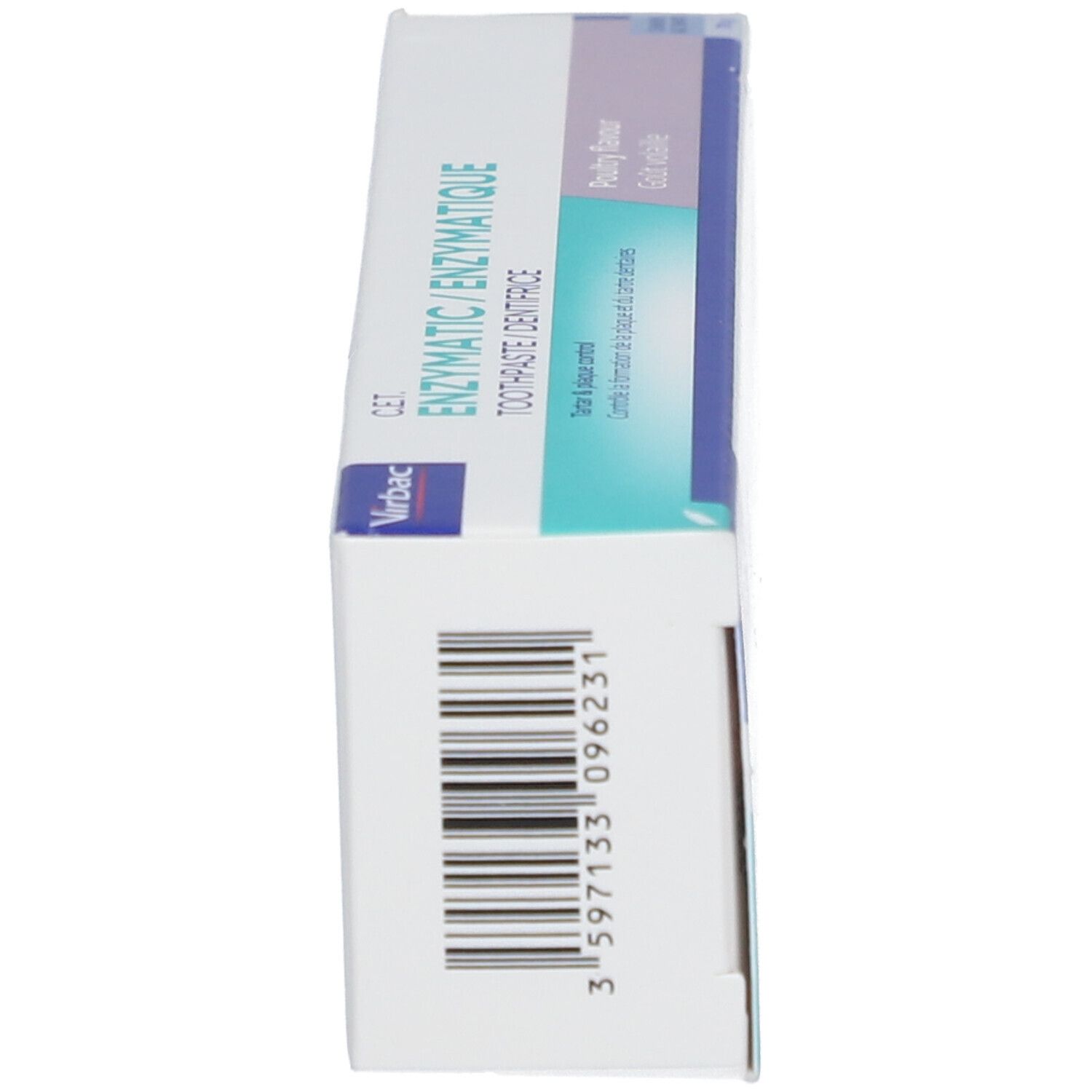 Zahncreme-Schachtel mit Aufschrift "Enzymatic". Enthält 70g. Geschmack: Geflügel. Für Hunde und Katzen.