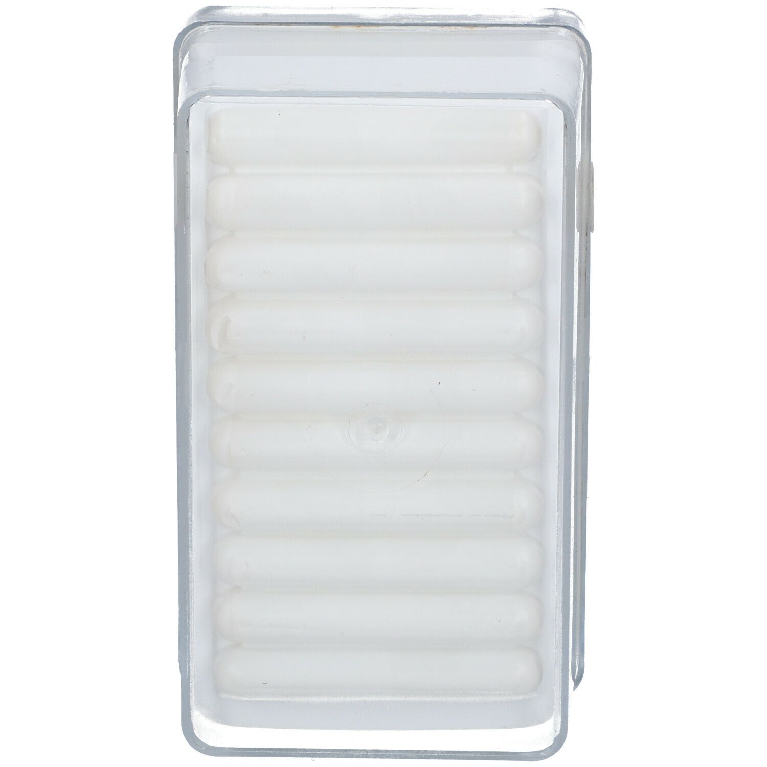 Suppositoires coniques dans un emballage plastique transparent. Disposés en rangées.