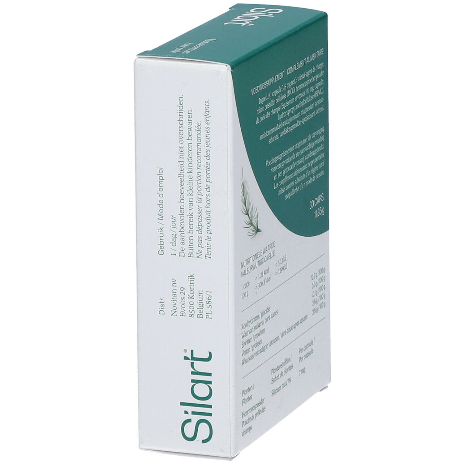Boîte SilArt®, vue latérale. Mode d'emploi. 30 capsules. Adresse du fabricant.