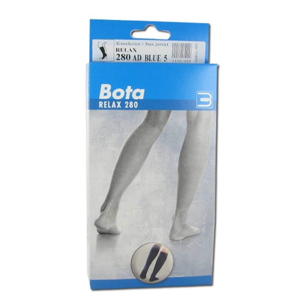 Emballage de bas de contention. Marque Bota Relax 280. Image et nom du produit.