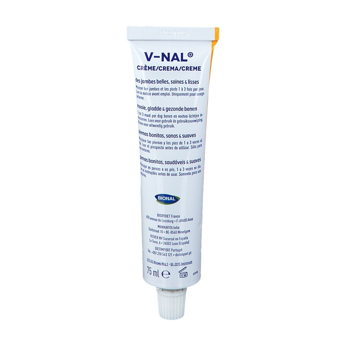 Dos du tube. Texte en allemand, italien, néerlandais et portugais. 75 ml.