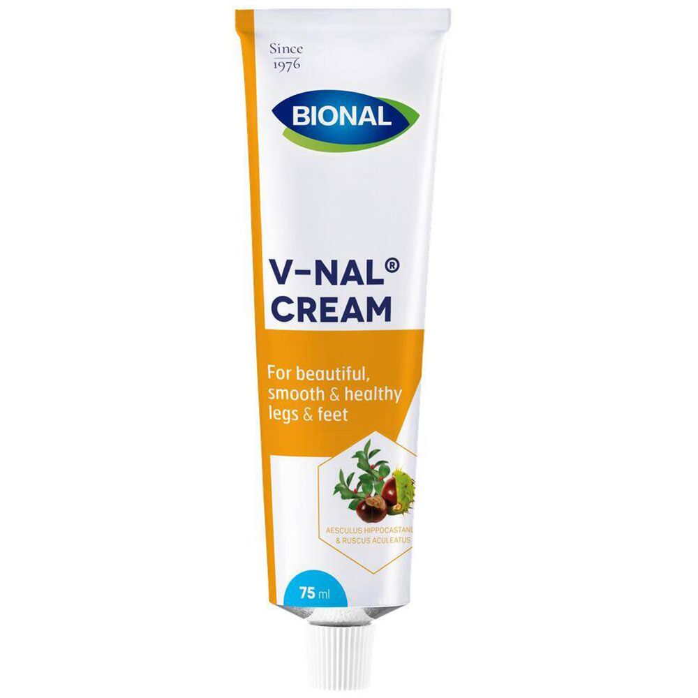 Tube BIONAL V-NAL CRÈME. Pour des jambes belles, lisses et saines. 75 ml. Vue du produit.