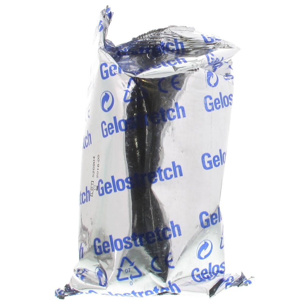 Emballage de bandage de gel au zinc. Film argenté avec texte bleu. Inscription "Gelostretch".