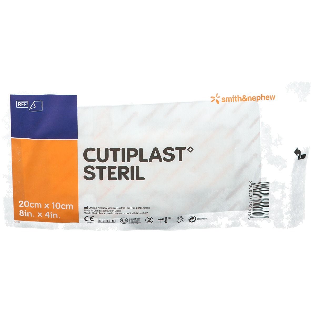Emballage CUTIPLAST STERIL. Dimensions : 20cm x 10cm. Marque : smith&nephew. Avec marquage CE.