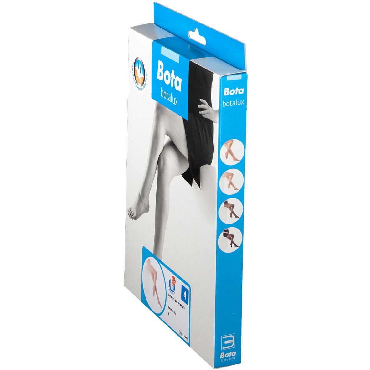Verpakking van Botlux 140 Tights Assistance Prim N4, zijaanzicht. Merk Bota botalux. Afbeeldingen van kousen.